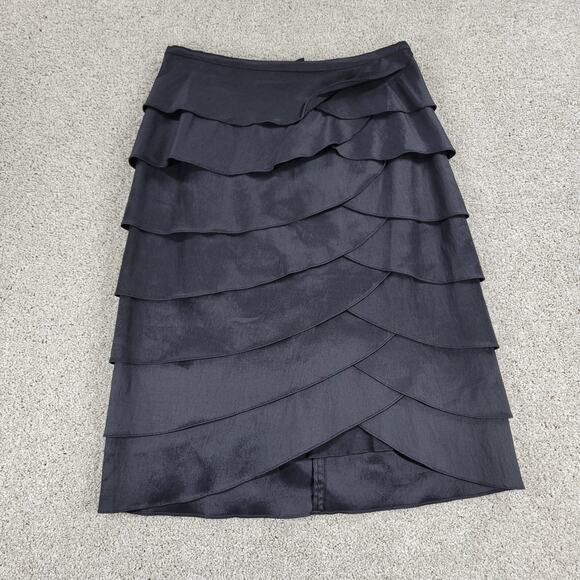 Cachet Womens Skirt Medium Black Ruffle Layered Pencil Straight Career Office - Picture 1 of 13